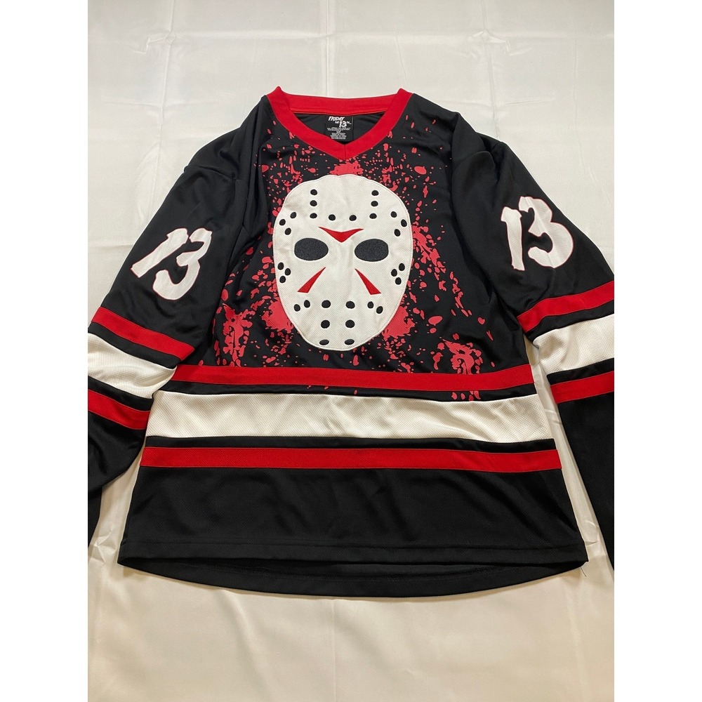 Friday the‎ 13th Jason Voorhees Hockey Jersey Black Red White Size S P - Picture 13 of 13
